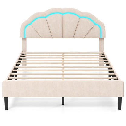 Upholstered LED Bed Frame with Adjustable Flower Headboard and Metal Support Feet-Queen Size Trundle Bed Frame   at Gallery Canada