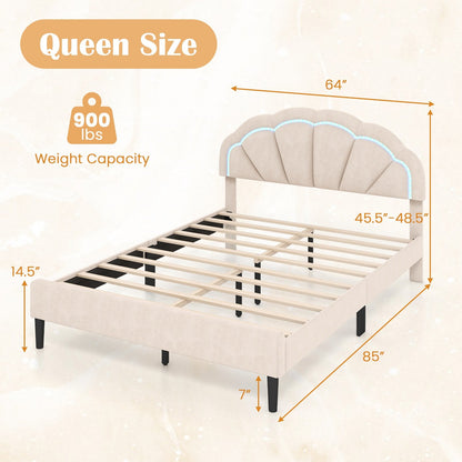 Upholstered LED Bed Frame with Adjustable Flower Headboard and Metal Support Feet-Queen Size Trundle Bed Frame   at Gallery Canada