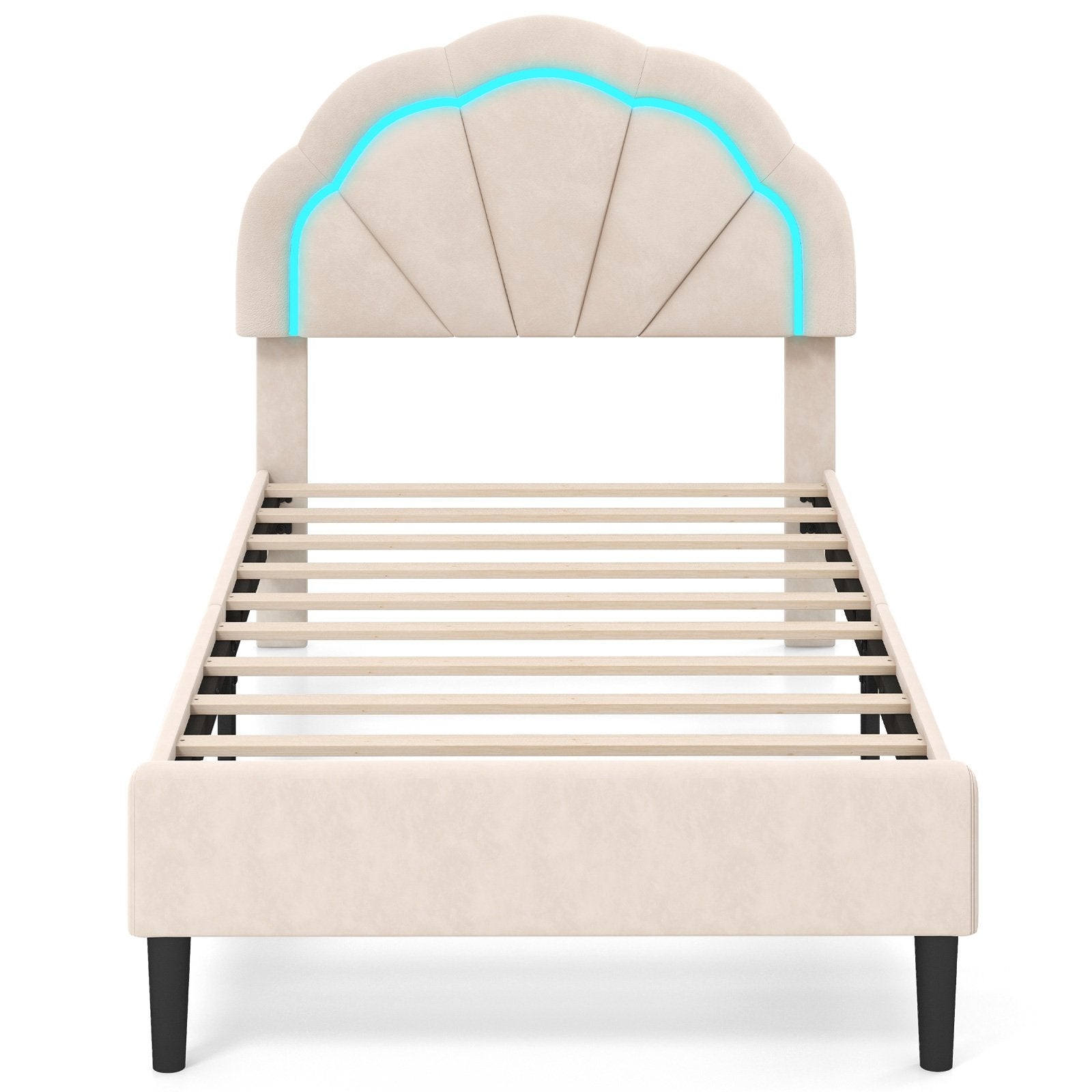 Upholstered LED Bed Frame with Adjustable Flower Headboard and Metal Support Feet-Twin Size Trundle Bed Frame   at Gallery Canada