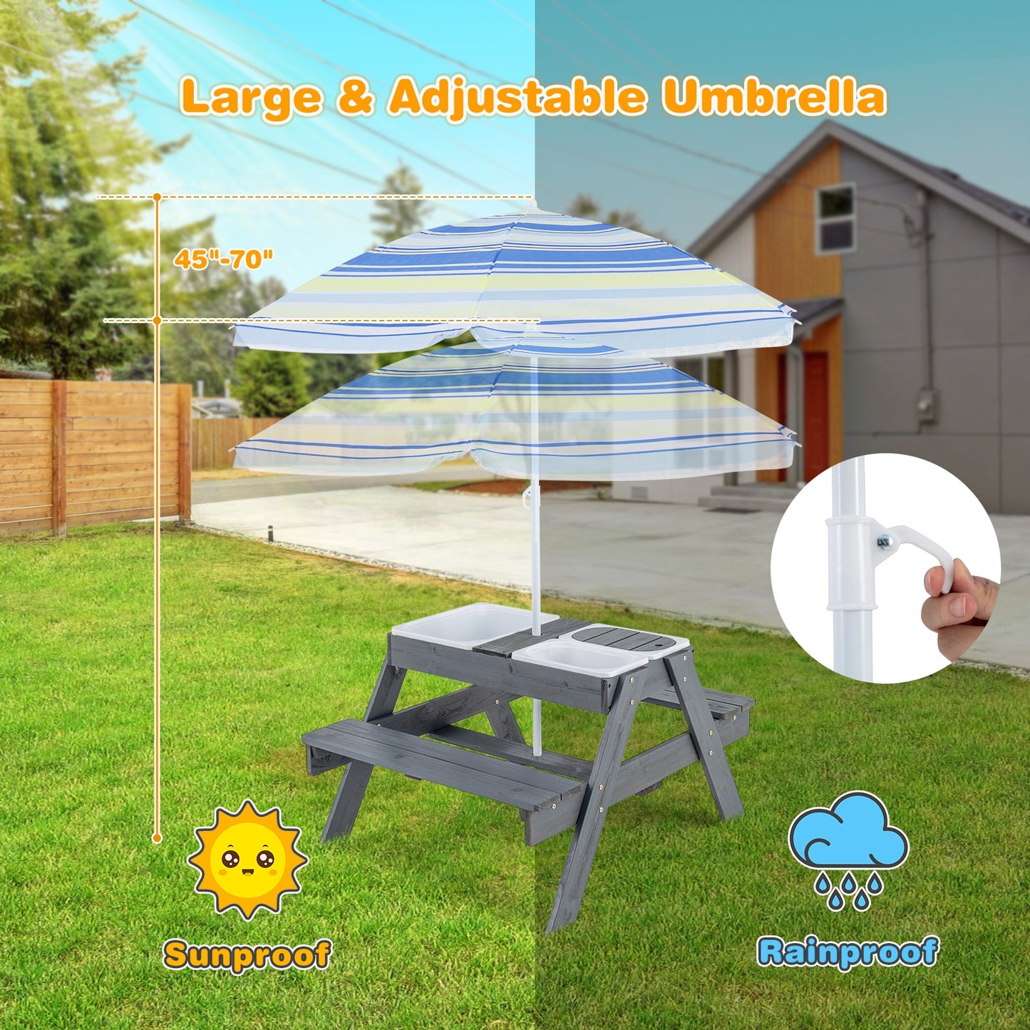 Kids Picnic Table Set with 3 Removable Bins, Gray Kids Table & Chair Sets   at Gallery Canada