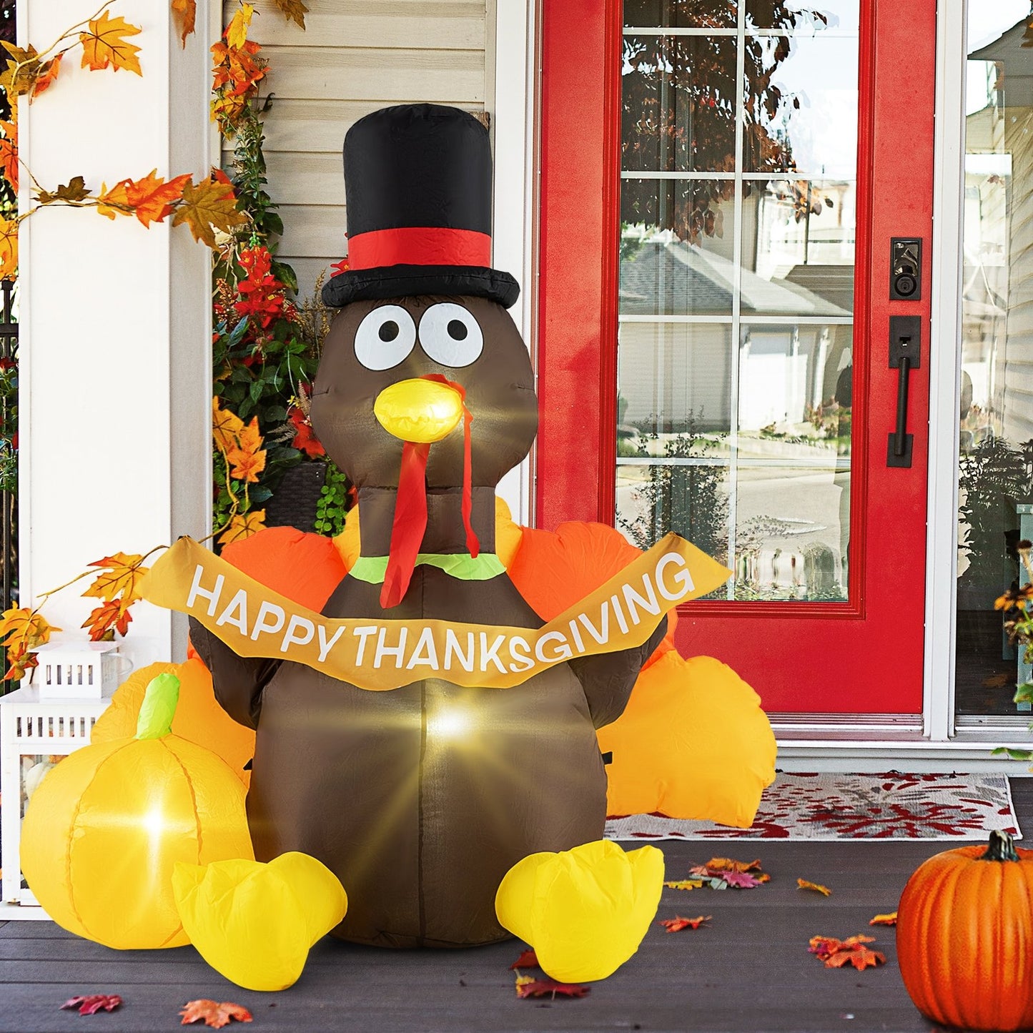 5 FT Inflatable Turkey with Pumpkin and LED Lights for Indoor Party, Multicolor Thanksgiving   at Gallery Canada