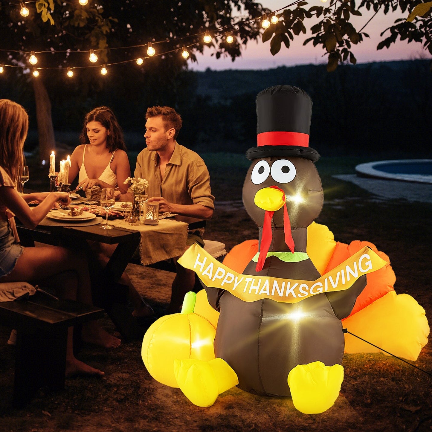 5 FT Inflatable Turkey with Pumpkin and LED Lights for Indoor Party, Multicolor Thanksgiving   at Gallery Canada