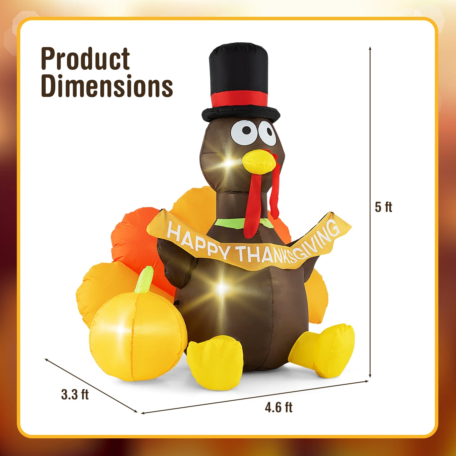 5 FT Inflatable Turkey with Pumpkin and LED Lights for Indoor Party, Multicolor Thanksgiving   at Gallery Canada