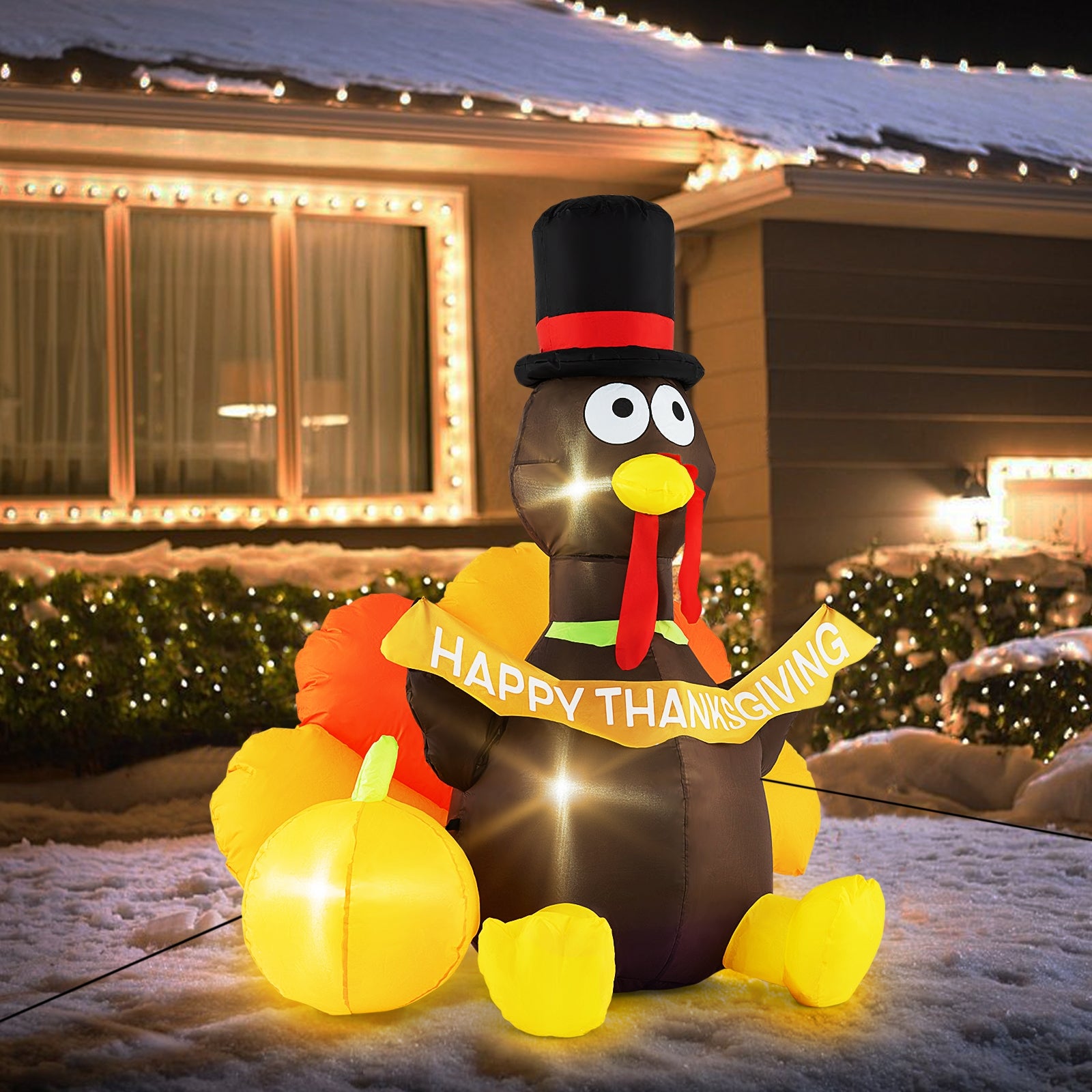 5 FT Inflatable Turkey with Pumpkin and LED Lights for Indoor Party, Multicolor Thanksgiving   at Gallery Canada