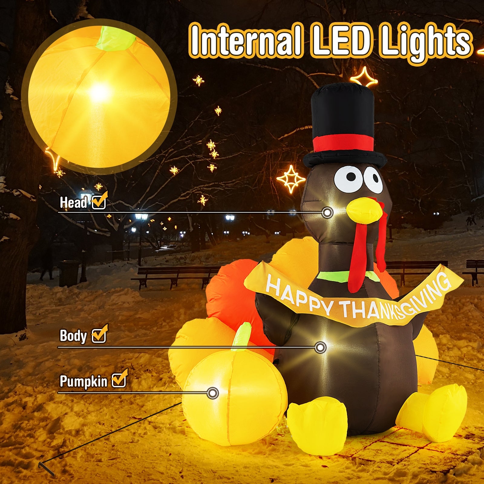 5 FT Inflatable Turkey with Pumpkin and LED Lights for Indoor Party, Multicolor Thanksgiving   at Gallery Canada