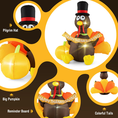 5 FT Inflatable Turkey with Pumpkin and LED Lights for Indoor Party, Multicolor Thanksgiving   at Gallery Canada