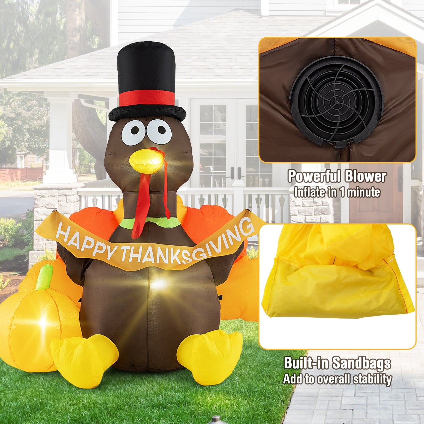 5 FT Inflatable Turkey with Pumpkin and LED Lights for Indoor Party, Multicolor Thanksgiving   at Gallery Canada