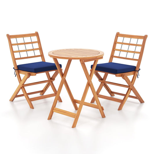 3 Pieces Acacia Wood Patio Bistro Set with Cushions, Navy Patio Conversation Sets Navy  at Gallery Canada