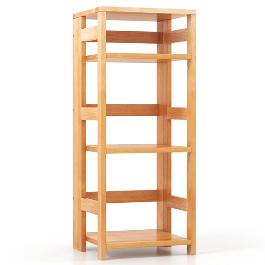 4-Tier Bookshelf Rubber Wood Bookcase with Side Fences for Living Room-14 inches, Natural Bookcases Natural  at Gallery Canada