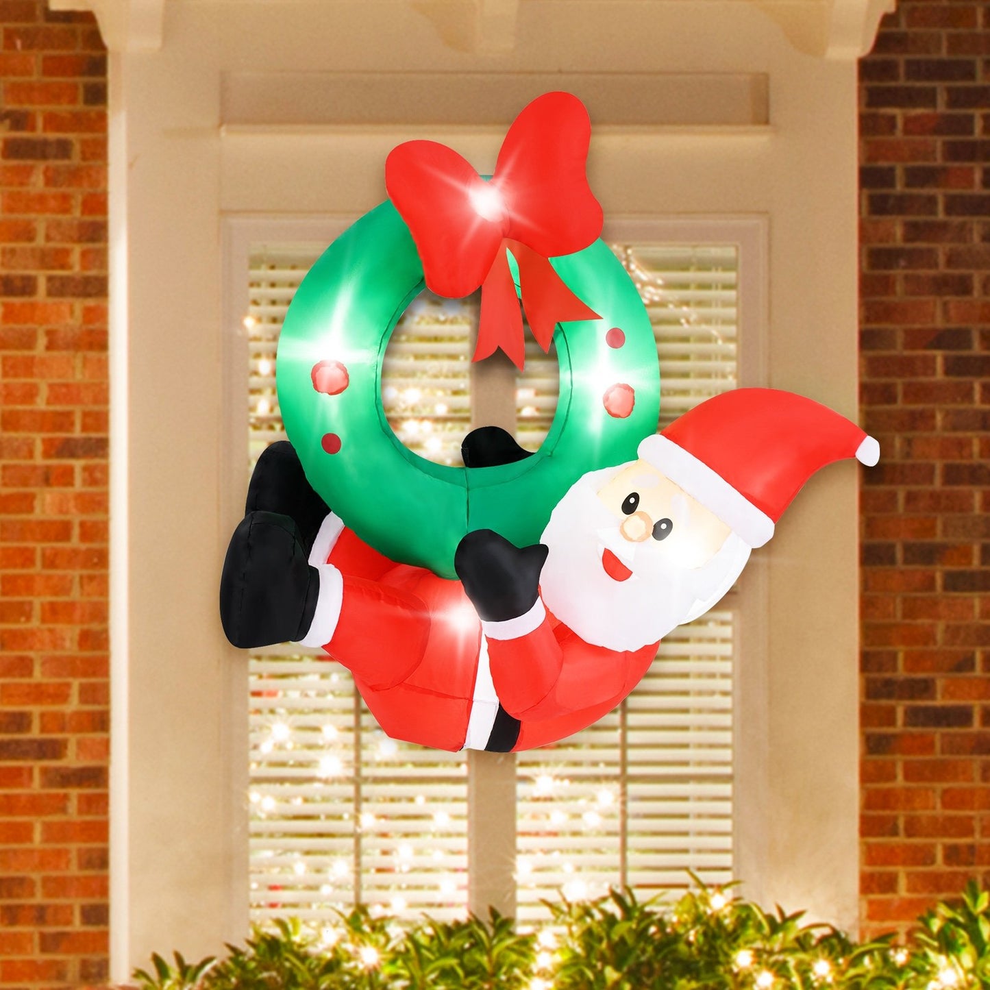 4 ft Inflatable Santa Claus Wreath with Red Bow and 5 LED Lights Christmas Decor & Accessories   at Gallery Canada