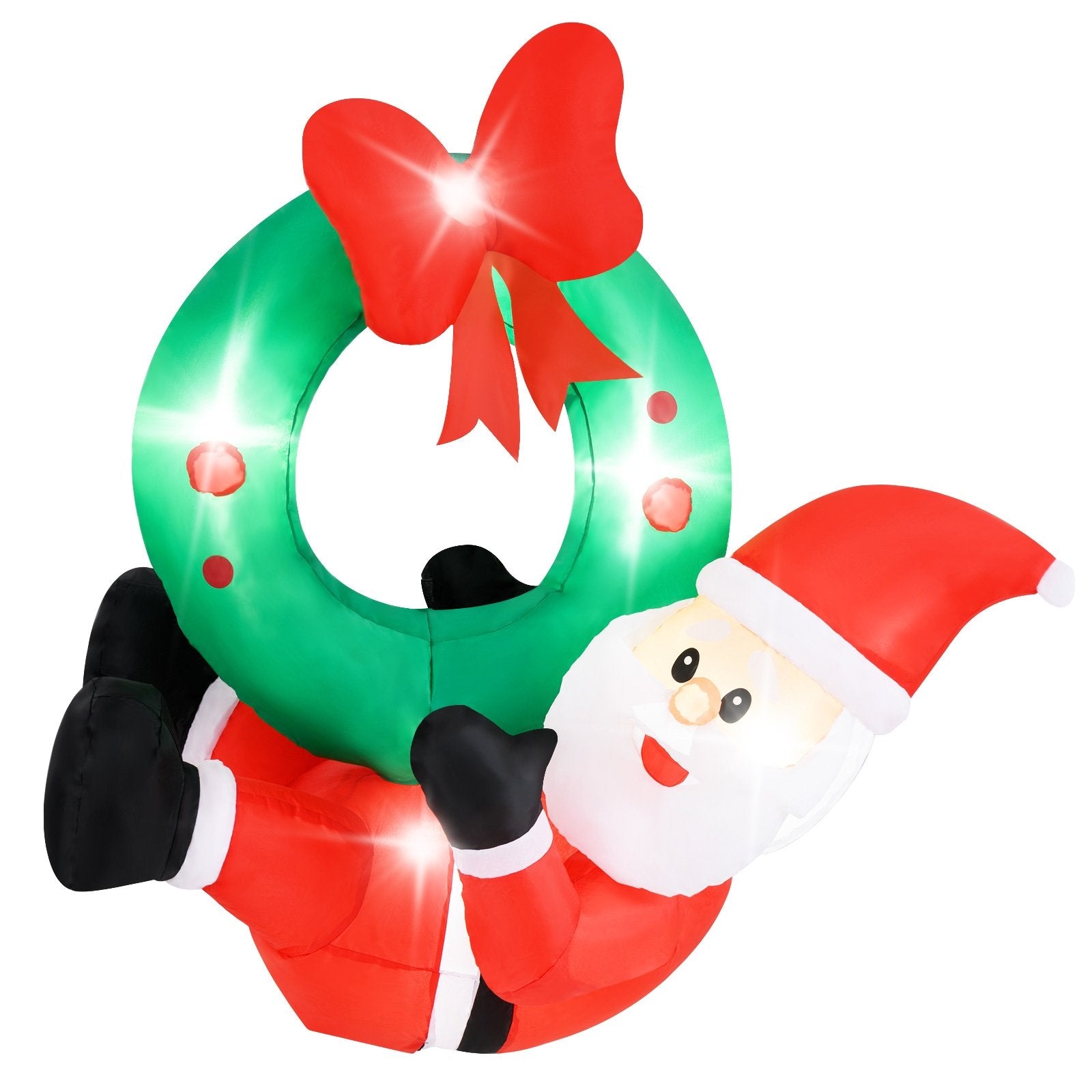 4 ft Inflatable Santa Claus Wreath with Red Bow and 5 LED Lights Christmas Decor & Accessories red, white at Gallery Canada