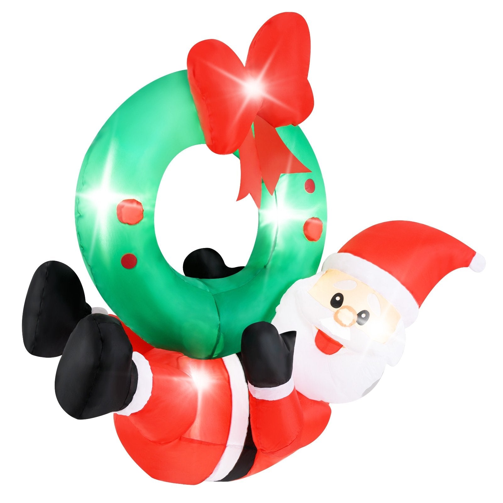 4 ft Inflatable Santa Claus Wreath with Red Bow and 5 LED Lights Christmas Decor & Accessories   at Gallery Canada