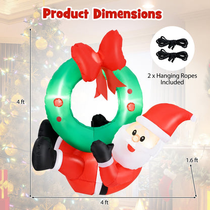 4 ft Inflatable Santa Claus Wreath with Red Bow and 5 LED Lights Christmas Decor & Accessories   at Gallery Canada