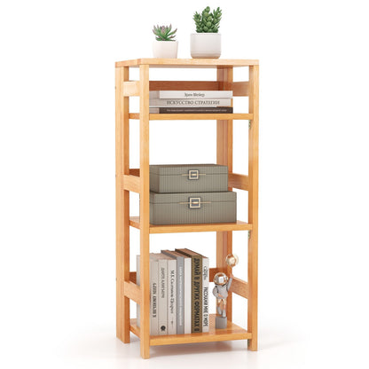 4-Tier Bookshelf Rubber Wood Bookcase with Side Fences for Living Room-14 inches, Natural Bookcases   at Gallery Canada