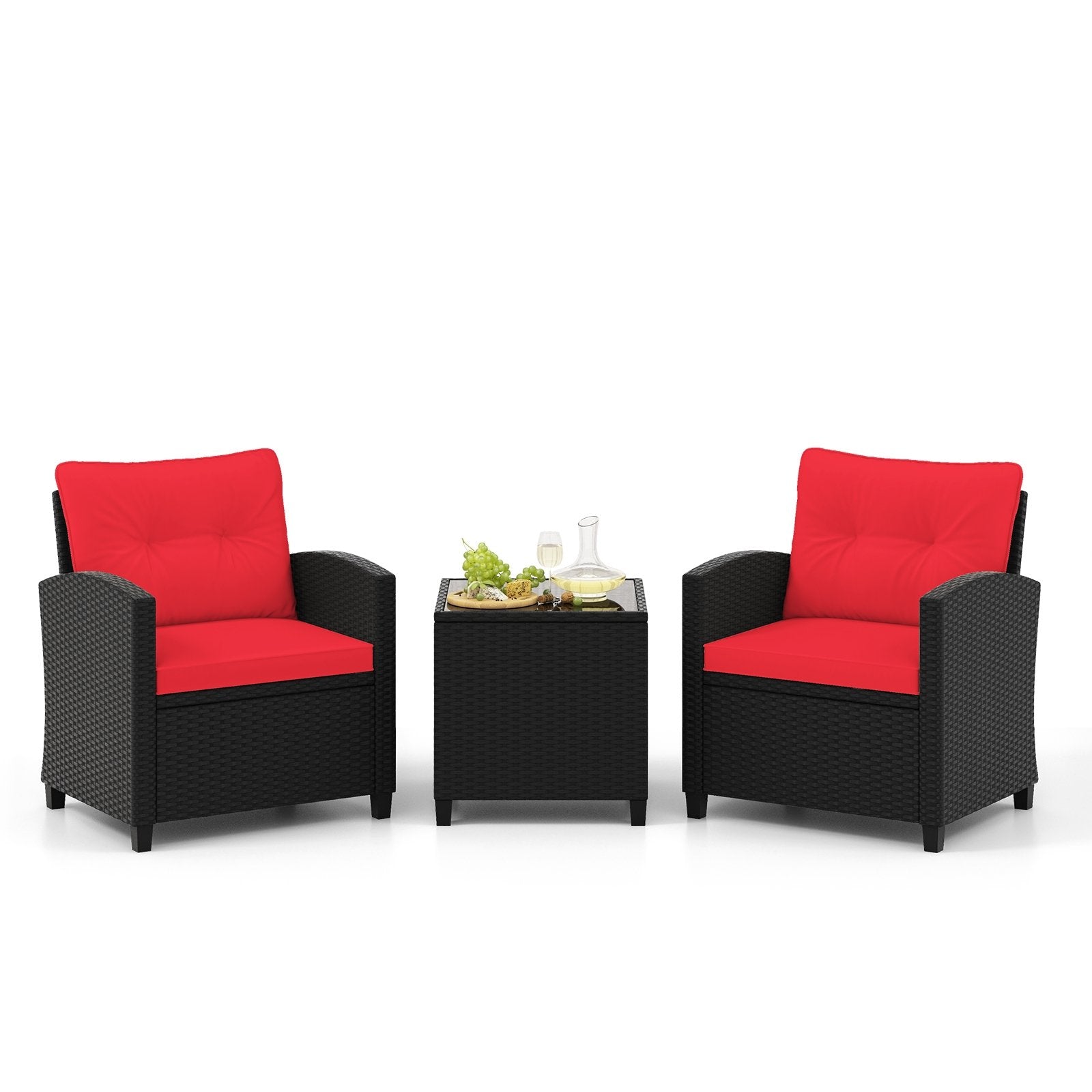 3 Pieces Patio Furniture Set with Tempered Glass Coffee Table, Red Patio Conversation Sets Red  at Gallery Canada