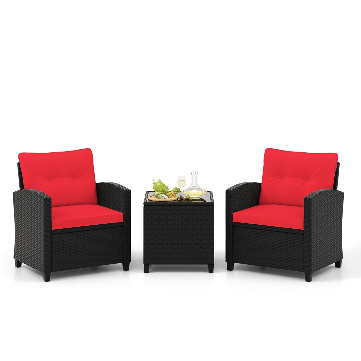 3 Pieces Patio Furniture Set with Tempered Glass Coffee Table, Red Patio Conversation Sets Red  at Gallery Canada