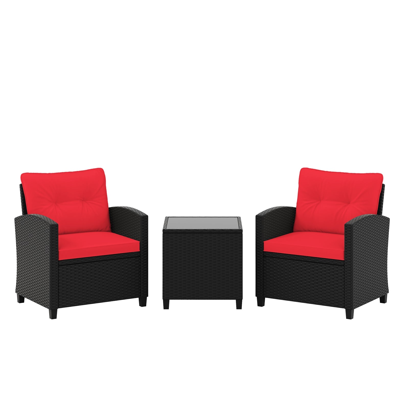 3 Pieces Patio Furniture Set with Tempered Glass Coffee Table, Red Patio Conversation Sets   at Gallery Canada