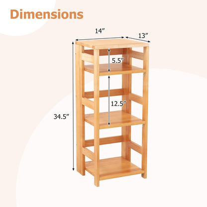 4-Tier Bookshelf Rubber Wood Bookcase with Side Fences for Living Room-14 inches, Natural Bookcases   at Gallery Canada