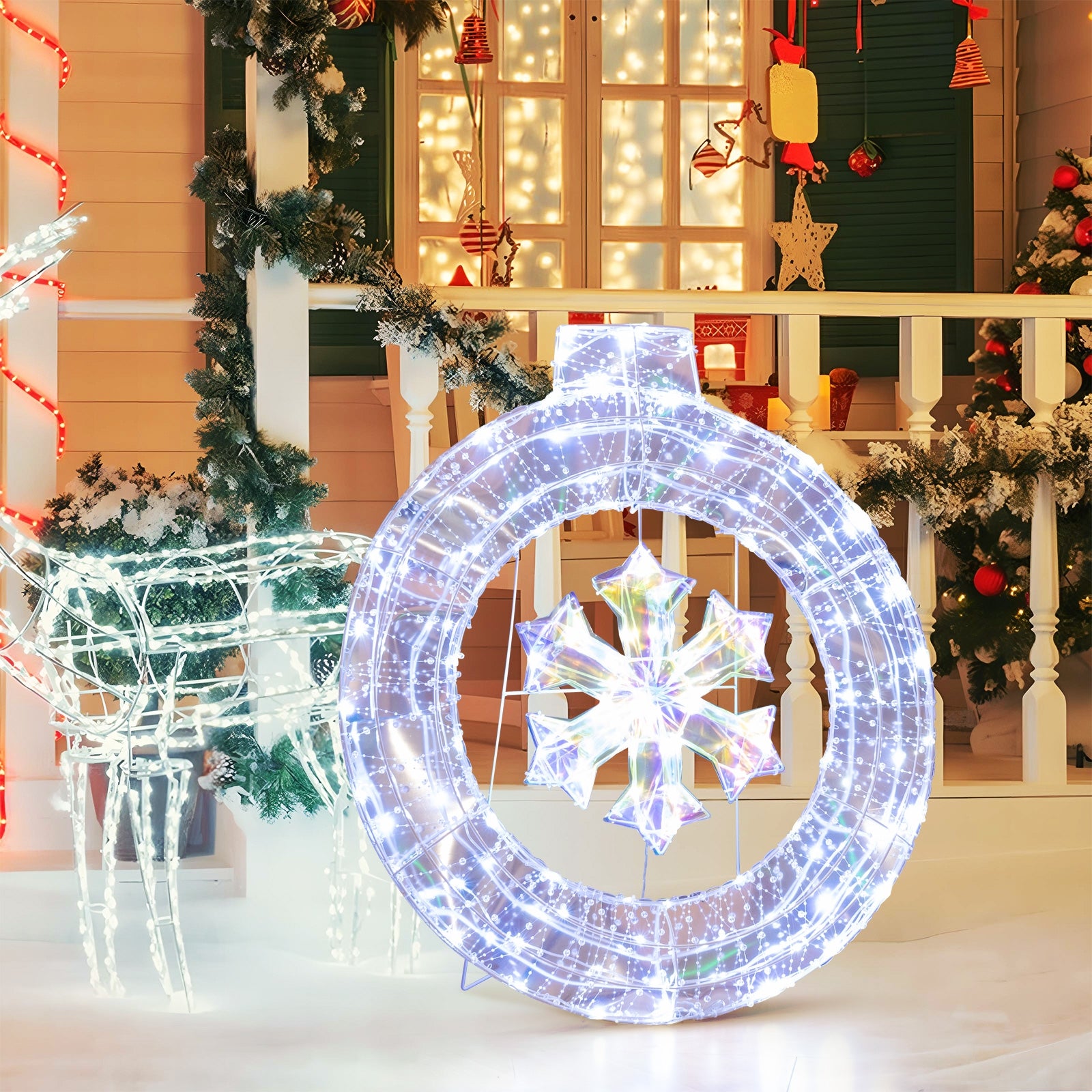 33 Inch Lighted Snowflake Wreath with Hanging Ring and Support Bracket Christmas   at Gallery Canada