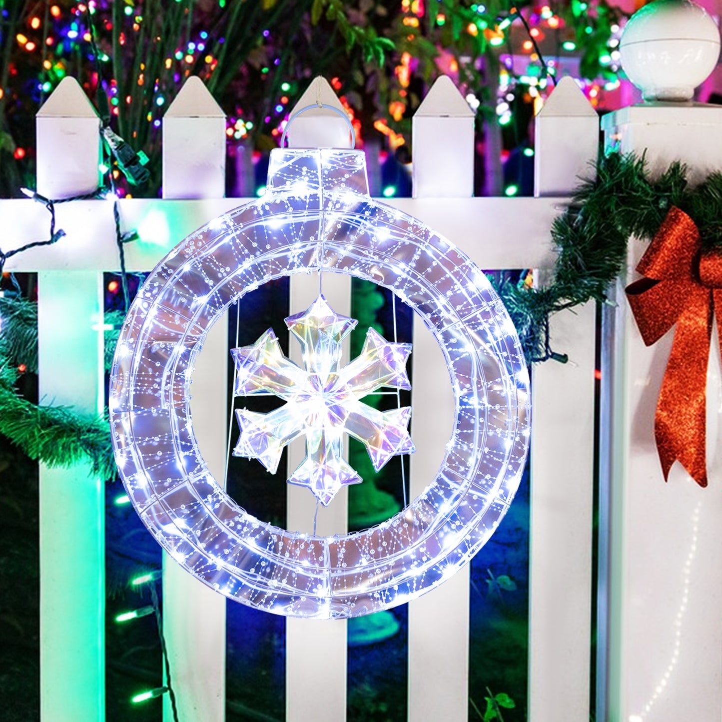 33 Inch Lighted Snowflake Wreath with Hanging Ring and Support Bracket Christmas   at Gallery Canada