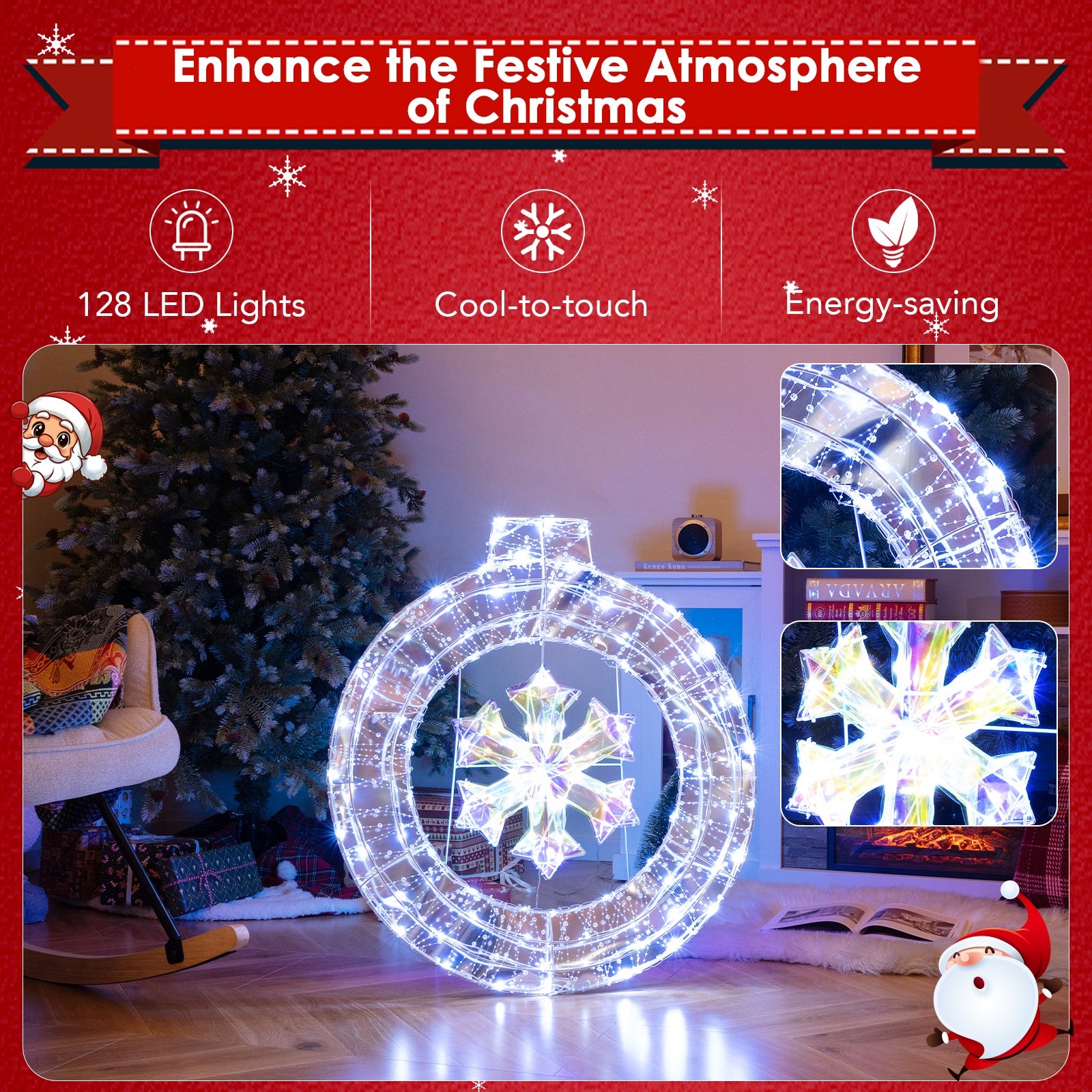 33 Inch Lighted Snowflake Wreath with Hanging Ring and Support Bracket Christmas   at Gallery Canada