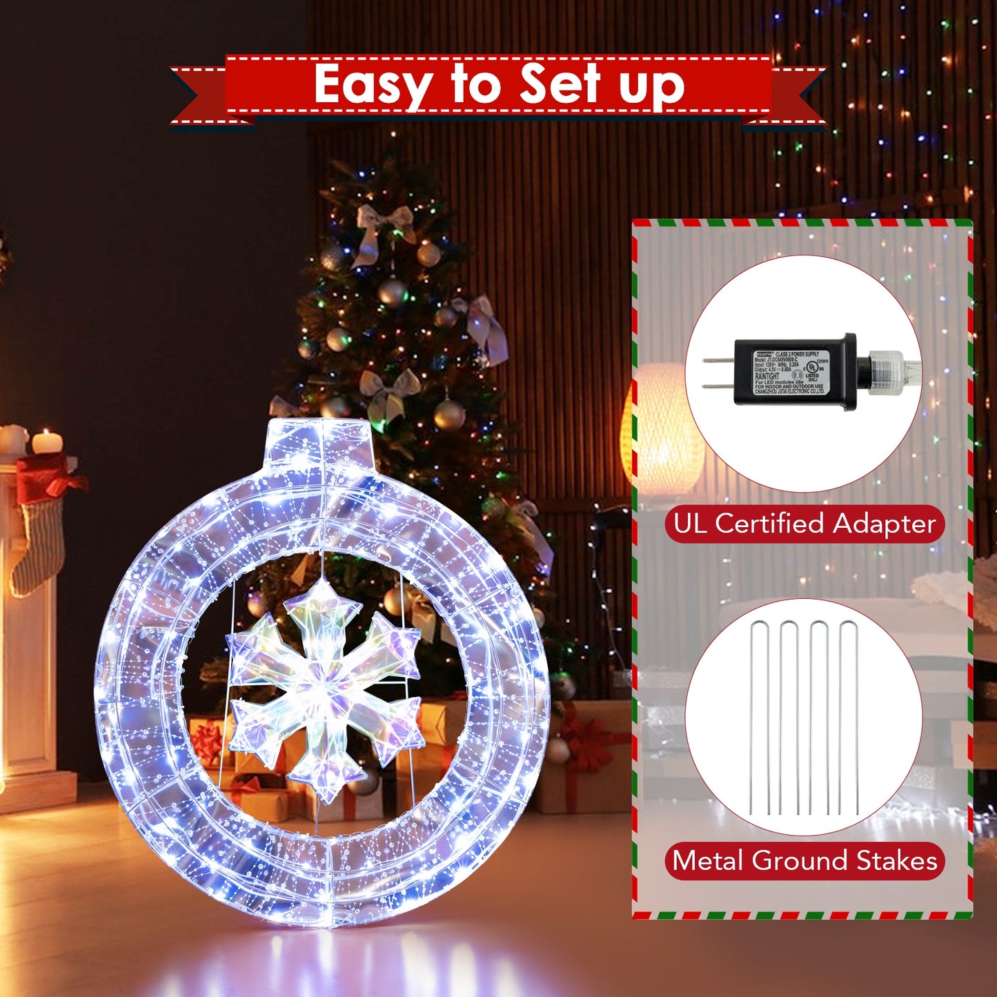 33 Inch Lighted Snowflake Wreath with Hanging Ring and Support Bracket Christmas   at Gallery Canada