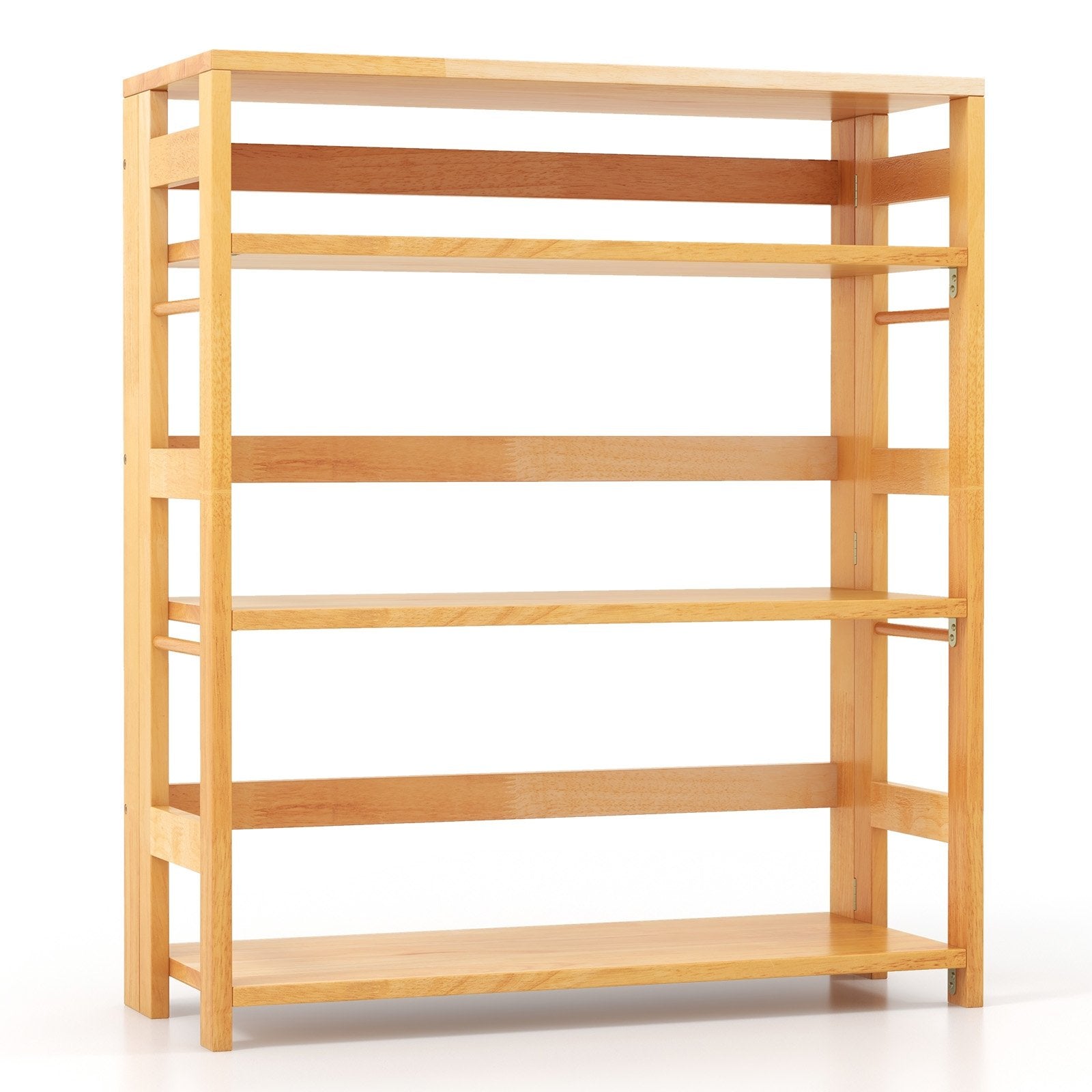 4-Tier Bookshelf Rubber Wood Bookcase with Side Fences for Living Room-29.5 inches, Natural Bookcases Natural  at Gallery Canada