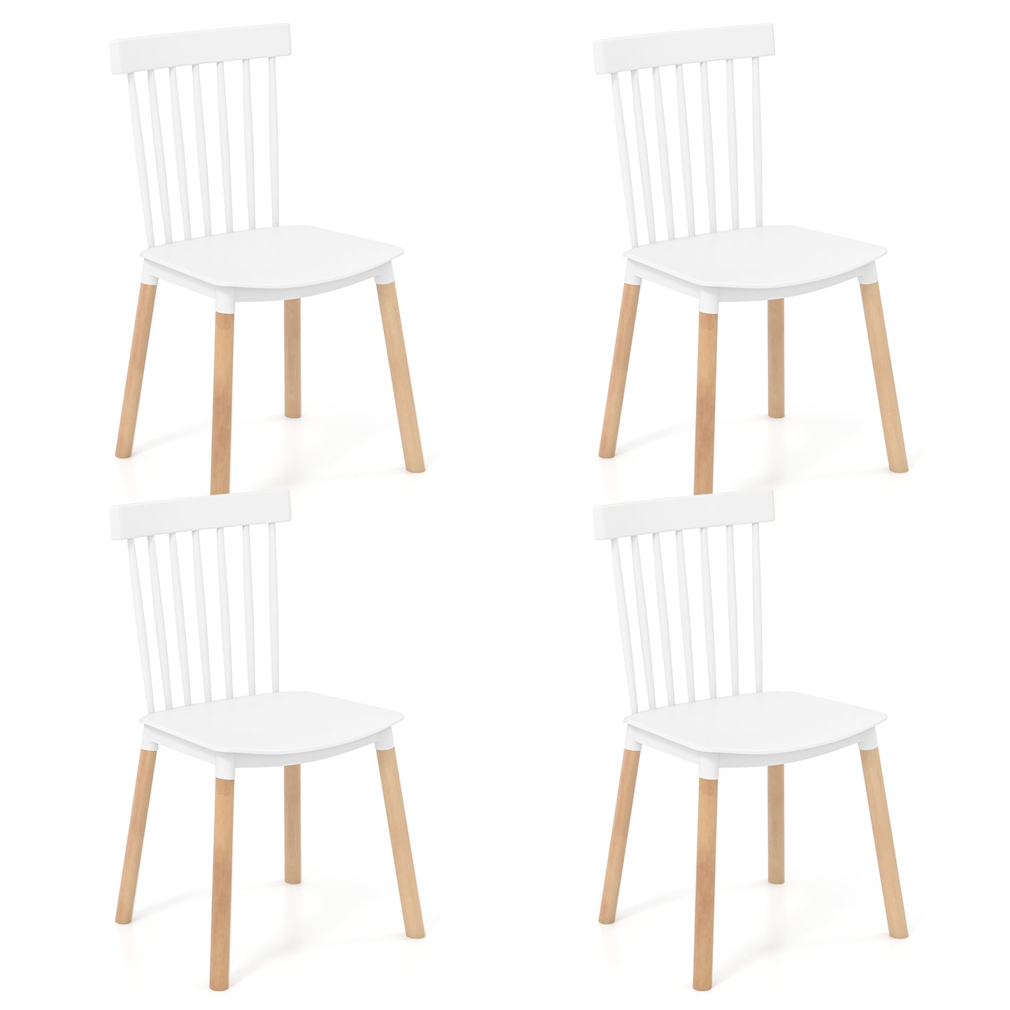 Set of 4 Windsor Dining Chairs with Spindle Backs and Curved Seats, White Dining Chairs White  at Gallery Canada