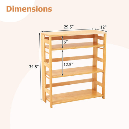 4-Tier Bookshelf Rubber Wood Bookcase with Side Fences for Living Room-29.5 inches, Natural Bookcases   at Gallery Canada