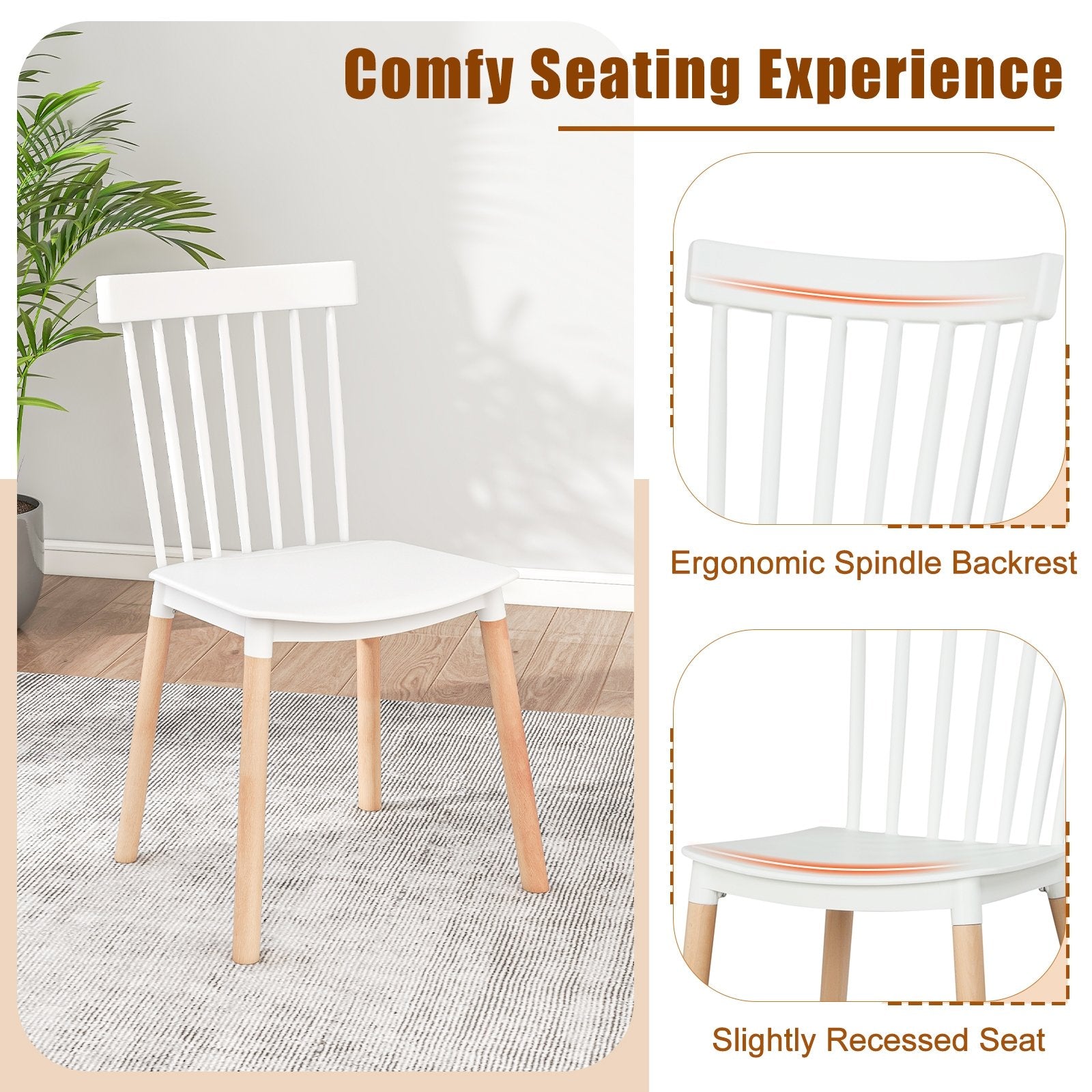 Set of 4 Windsor Dining Chairs with Spindle Backs and Curved Seats, White Dining Chairs   at Gallery Canada