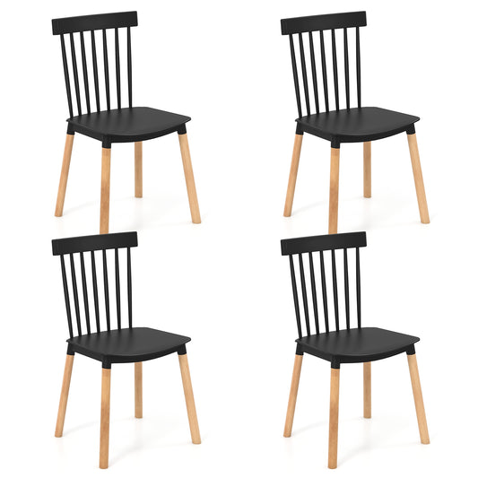 Set of 4 Windsor Dining Chairs with Spindle Backs and Curved Seats, Black Dining Chairs Black  at Gallery Canada