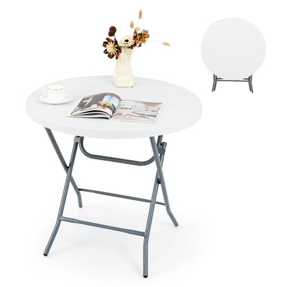 32 Inch Round Folding Table with Thick Tabletop for Picnic, White Picnic Tables   at Gallery Canada