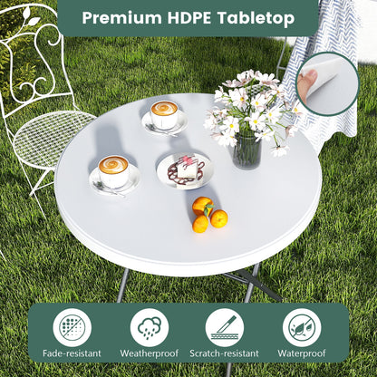 32 Inch Round Folding Table with Thick Tabletop for Picnic, White Picnic Tables   at Gallery Canada