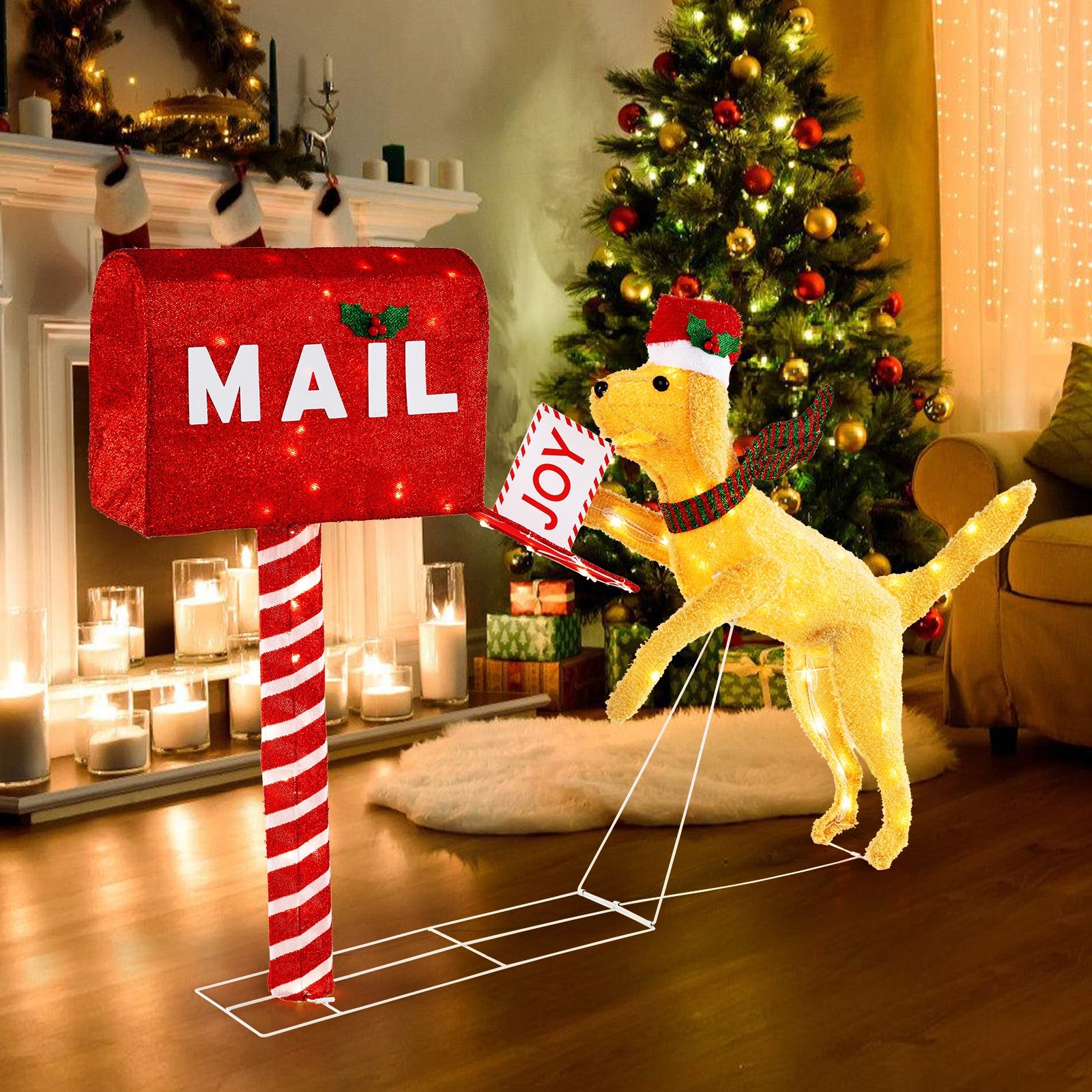 3.5 ft Christmas Mail Box with Dog and 120 Warm White LED Lights, Red Christmas   at Gallery Canada