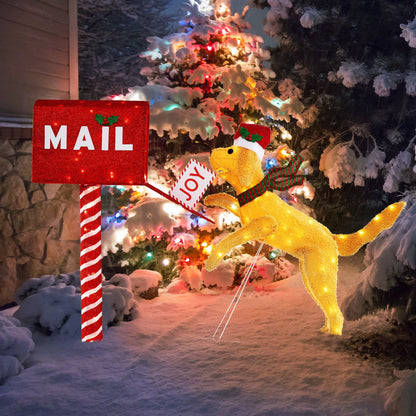 3.5 ft Christmas Mail Box with Dog and 120 Warm White LED Lights, Red Christmas   at Gallery Canada