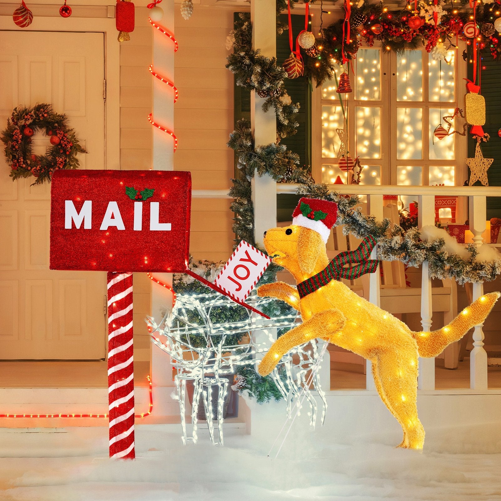 3.5 ft Christmas Mail Box with Dog and 120 Warm White LED Lights, Red Christmas   at Gallery Canada