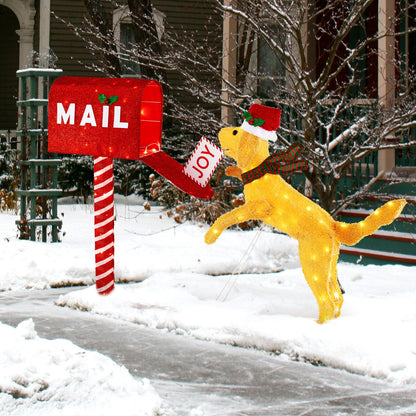 3.5 ft Christmas Mail Box with Dog and 120 Warm White LED Lights, Red Christmas   at Gallery Canada