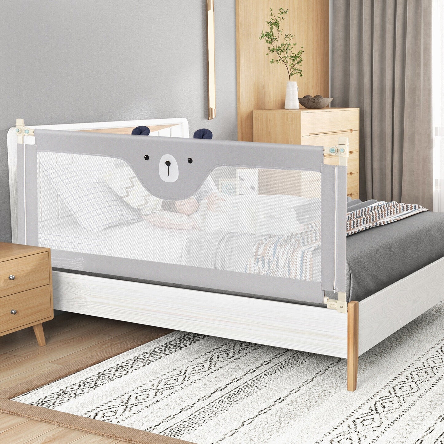 Vertical Lifting Baby Bedrail Guard with Double Safety Child Lock, Gray Bed Rails   at Gallery Canada