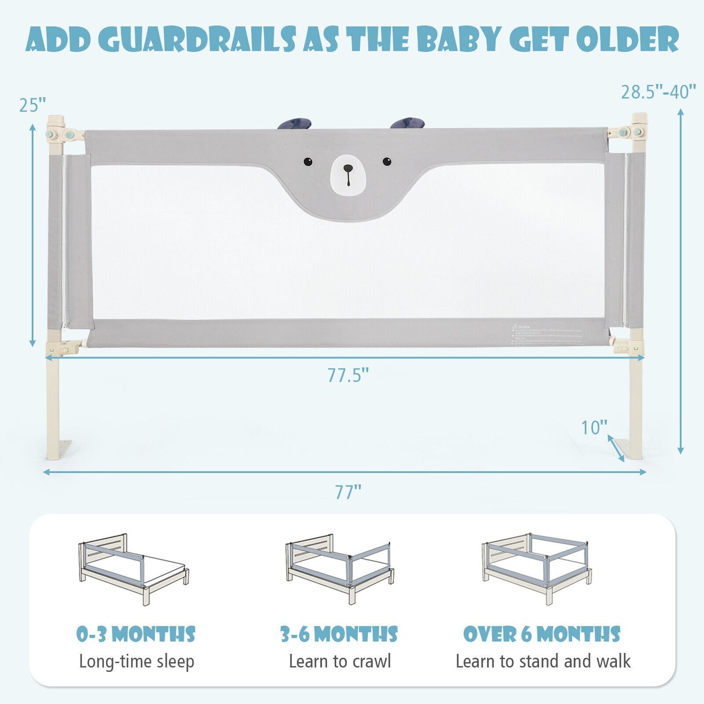 Vertical Lifting Baby Bedrail Guard with Double Safety Child Lock, Gray Bed Rails   at Gallery Canada