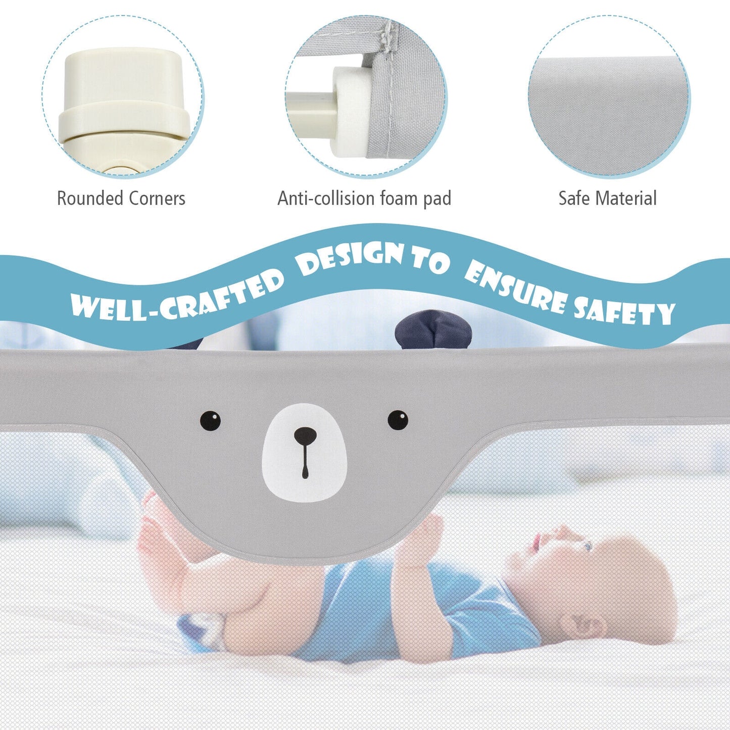 Vertical Lifting Baby Bedrail Guard with Double Safety Child Lock, Gray Bed Rails   at Gallery Canada