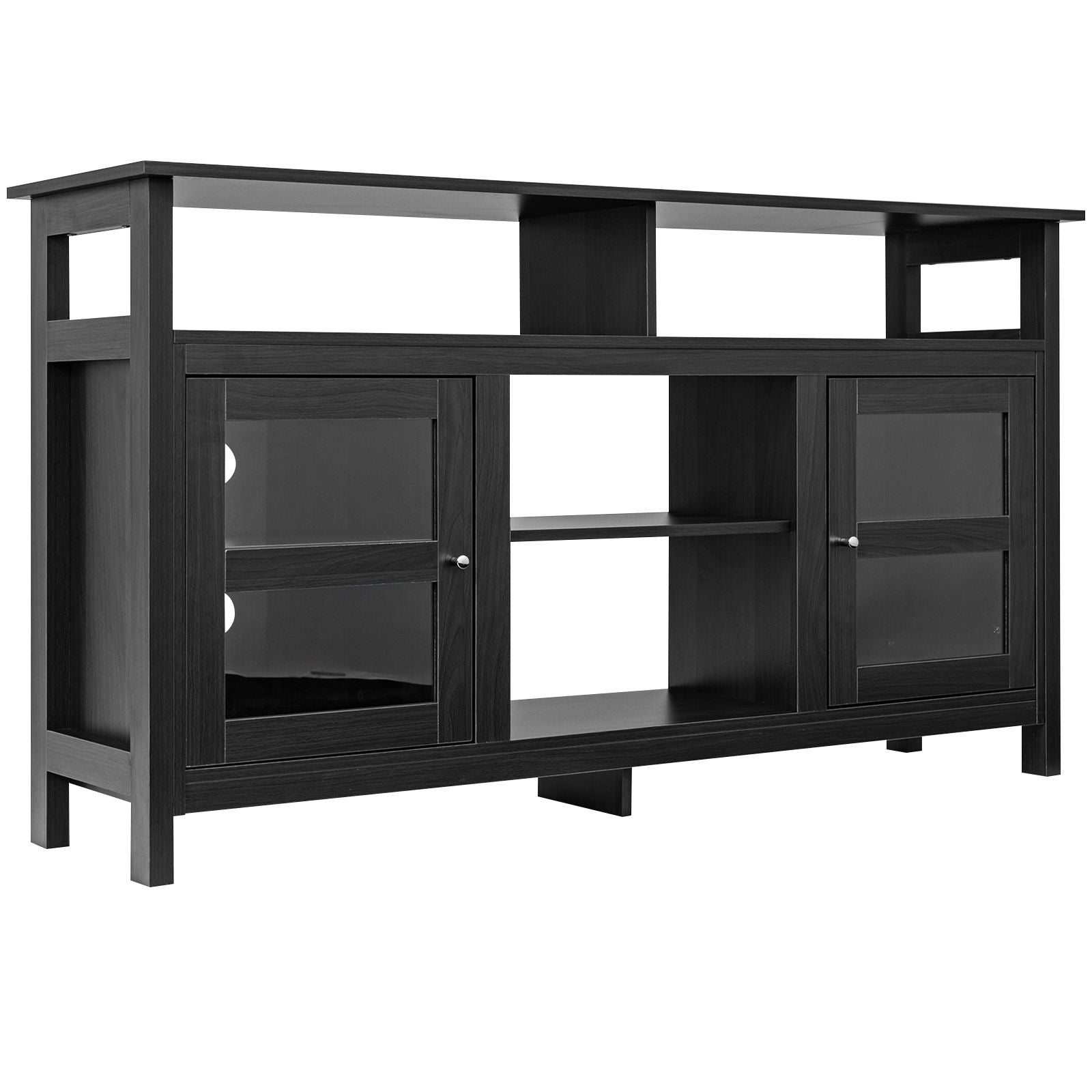 58 Inch TV Stand Entertainment Console Center with 2 Cabinets, Black Entertainment Centers & TV Stands Black  at Gallery Canada