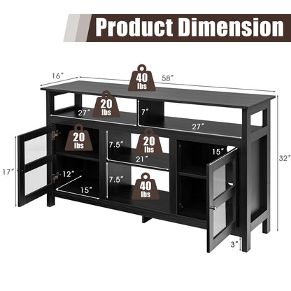 58 Inch TV Stand Entertainment Console Center with 2 Cabinets, Black Entertainment Centers & TV Stands   at Gallery Canada