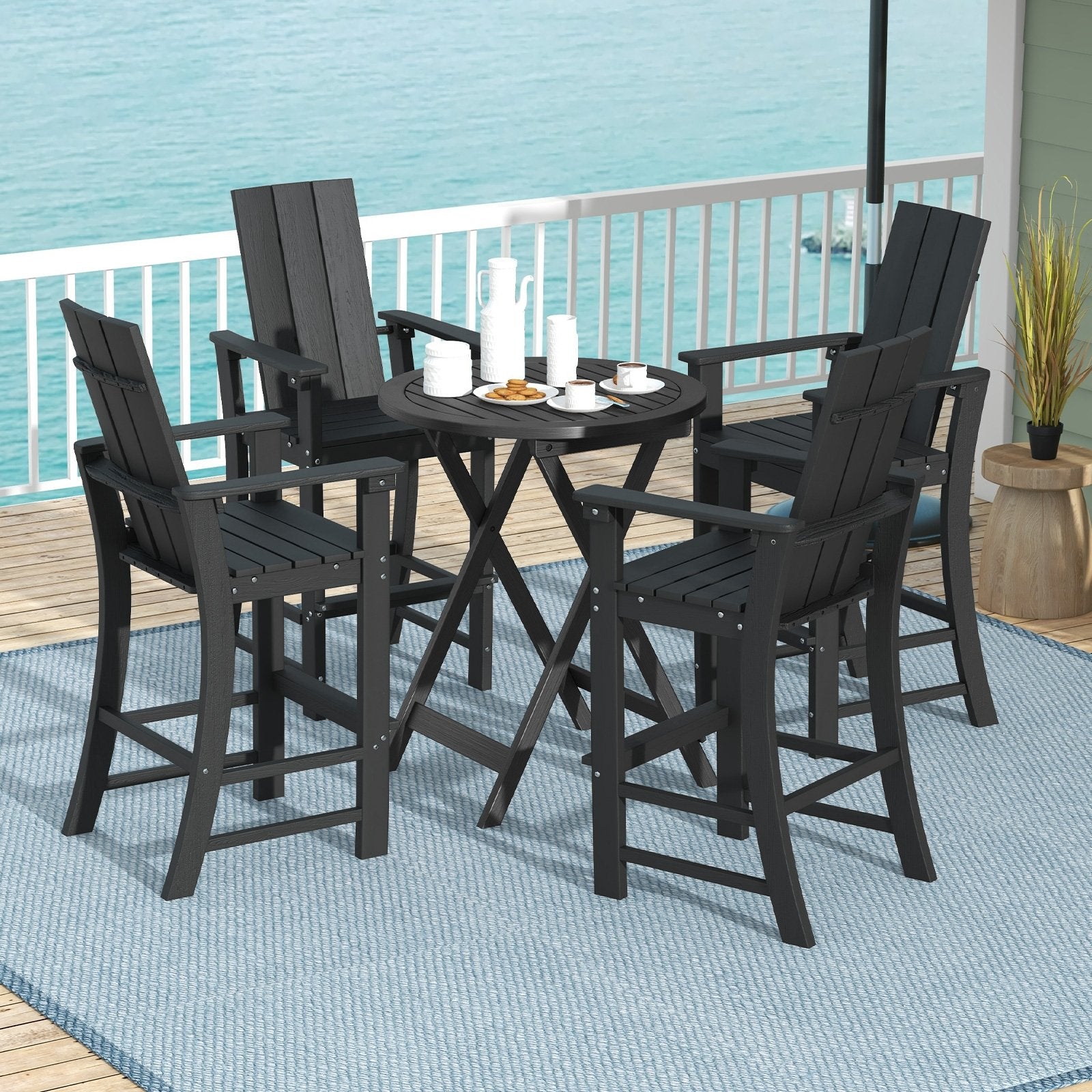 Tall Adirondack Chair Outdoor Bar Stool with Ergonomic Backrest for Backyard, Black Adirondack Chairs   at Gallery Canada