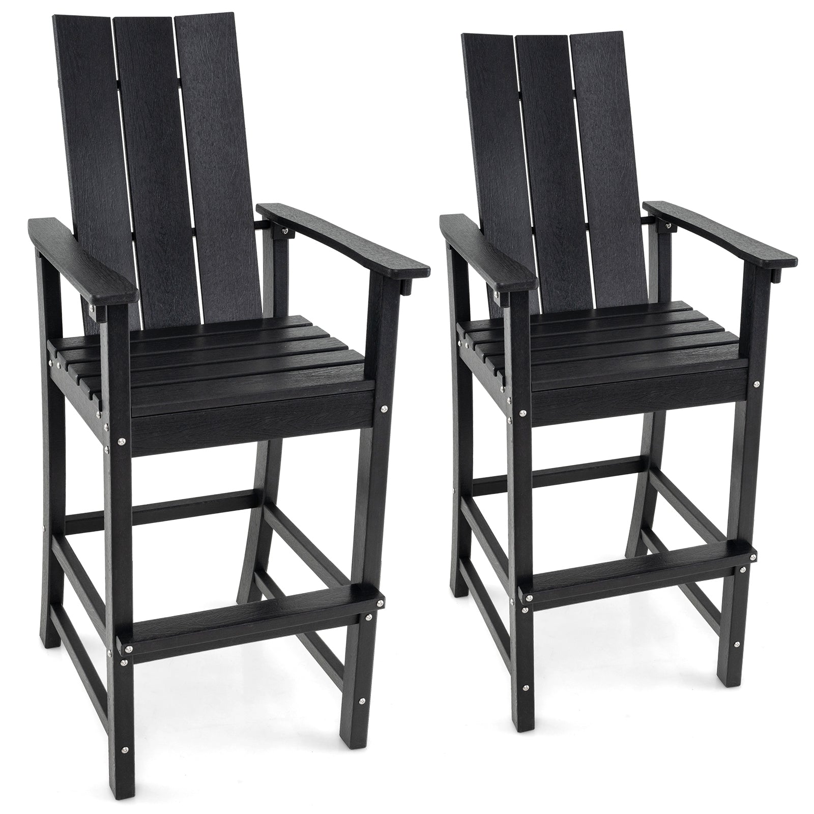 Tall Adirondack Chair Outdoor Bar Stool with Ergonomic Backrest for Backyard, Black Adirondack Chairs Black  at Gallery Canada