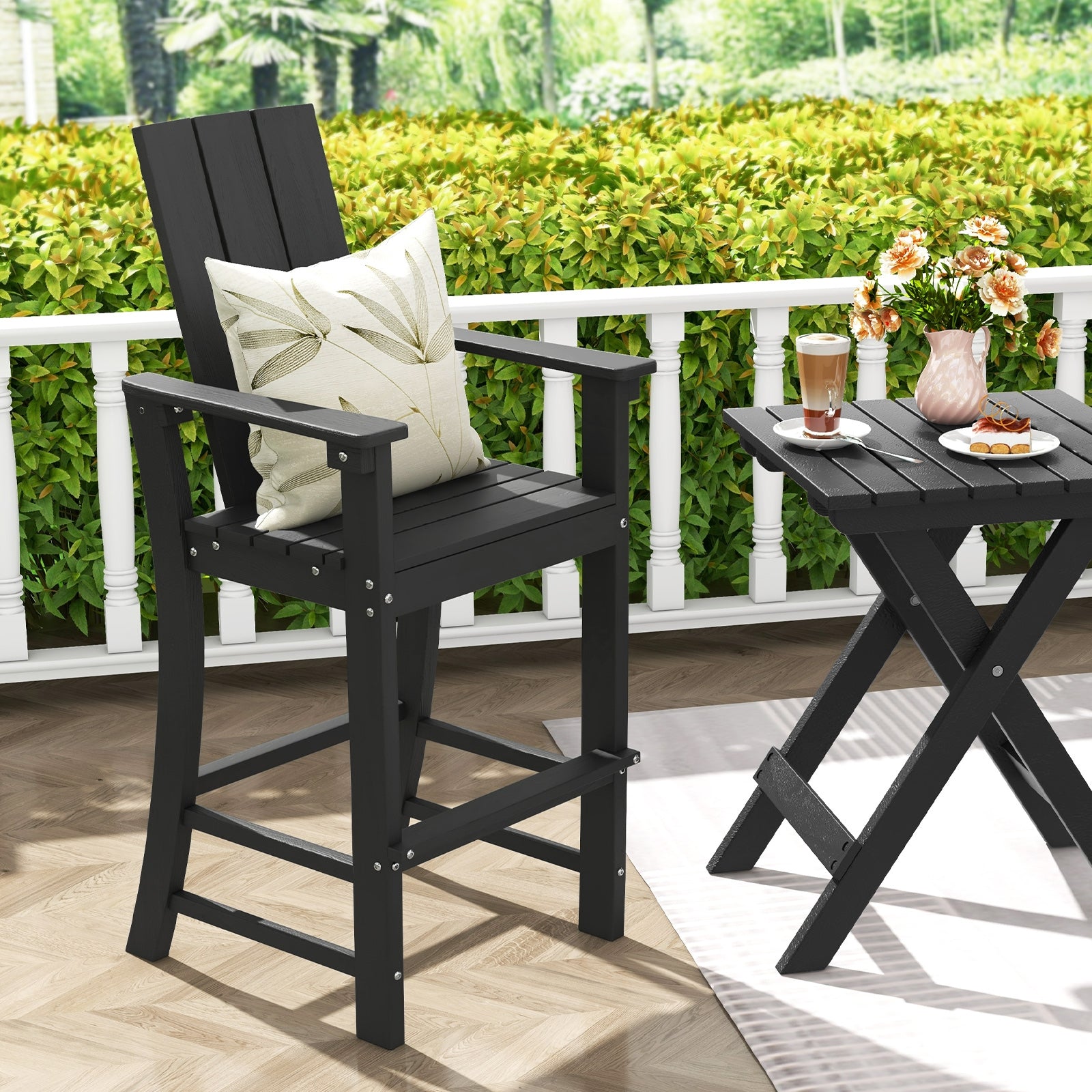 Tall Adirondack Chair Outdoor Bar Stool with Ergonomic Backrest for Backyard, Black Adirondack Chairs   at Gallery Canada