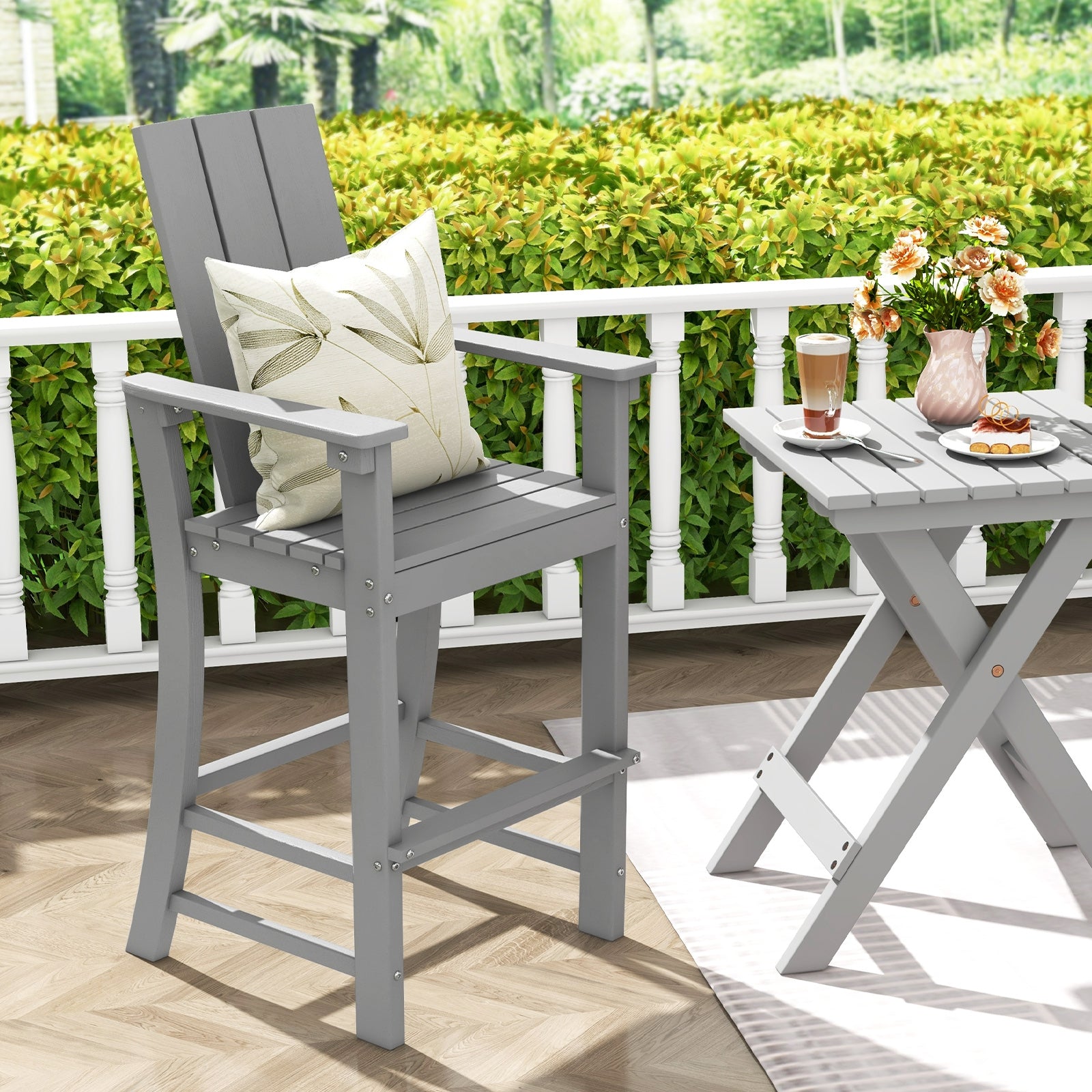 Tall Adirondack Chair Outdoor Bar Stool with Ergonomic Backrest for Backyard, Gray Adirondack Chairs   at Gallery Canada