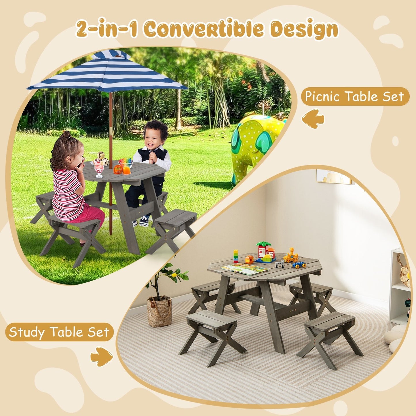 Kids Wooden Table Set for Children Aged 3+ Years, Gray Kids Table & Chair Sets   at Gallery Canada