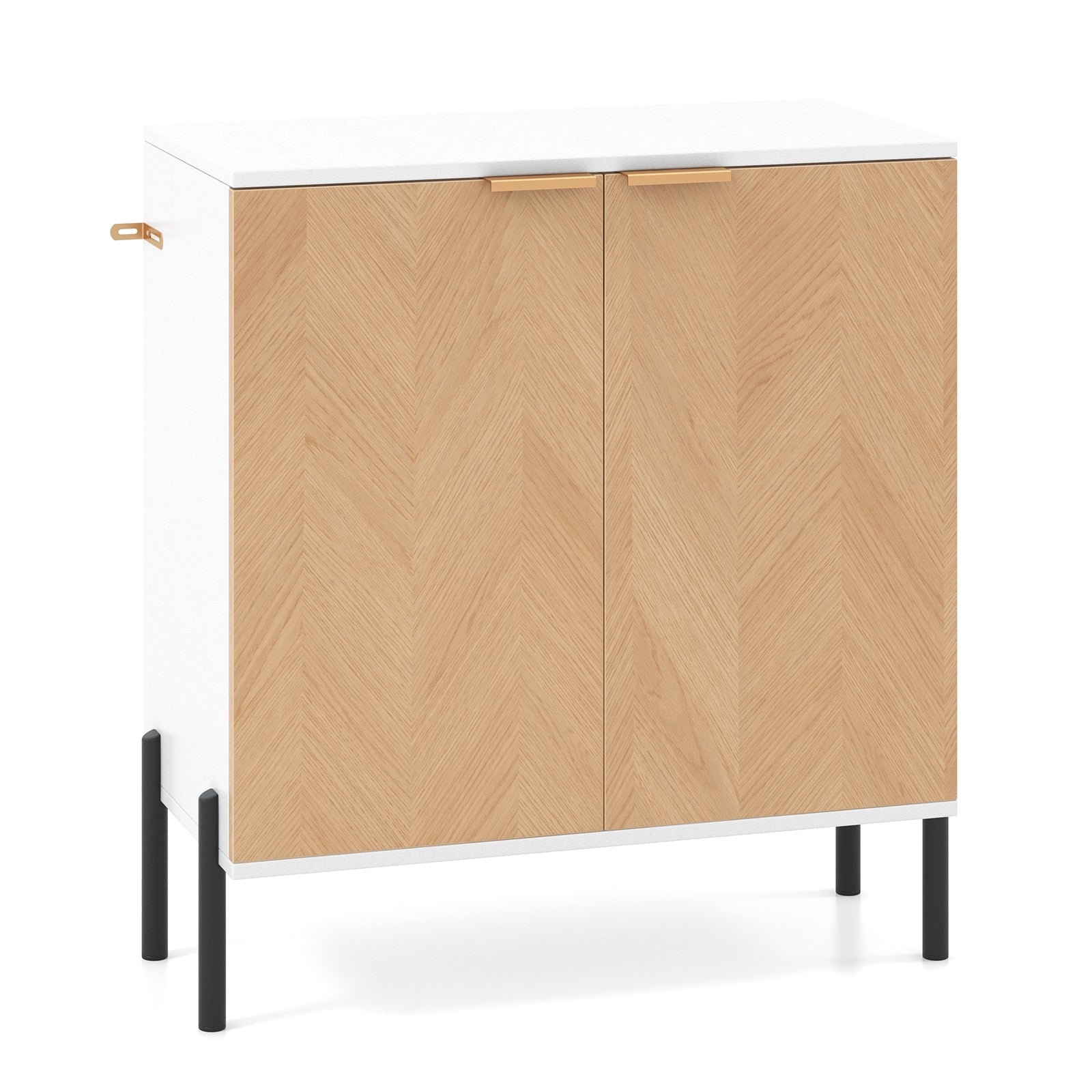 2-Door Buffet Cabinet Sideboard with Shelf and Metal Legs-White-Natural Wood, White-Natural Wood Sideboards Cabinets & Buffets White-Natural Wood  at Gallery Canada