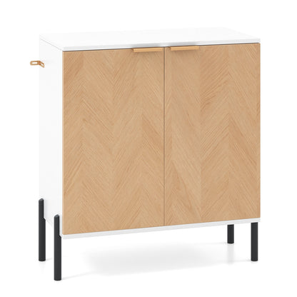 2-Door Buffet Cabinet Sideboard with Shelf and Metal Legs-White-Natural Wood, White-Natural Wood Sideboards Cabinets & Buffets White-Natural Wood  at Gallery Canada