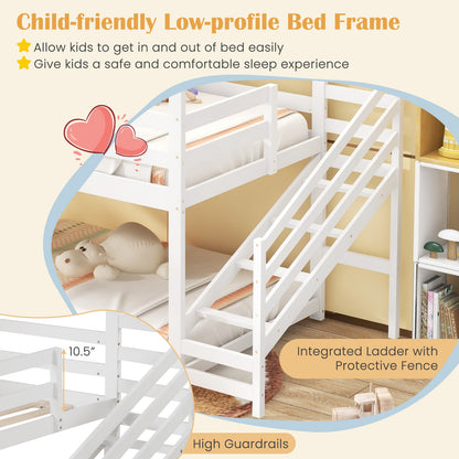 Twin House Bed with Stairs and Roof for Kids, White Trundle Bed Frame   at Gallery Canada